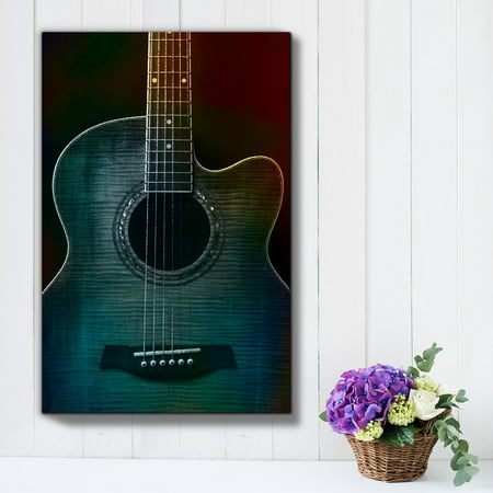 Canvas Art Home Decor 32x48 Colorful guitar painterly on black Six string 